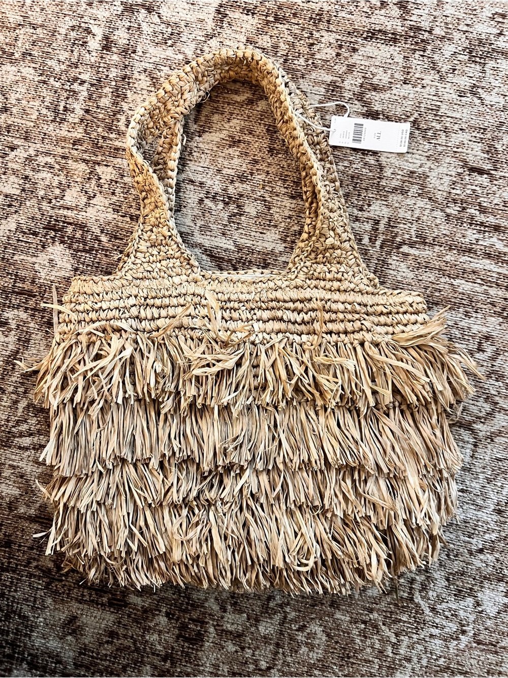 NWT Anthropologie Woven Raffia Lusana Fringe Tote Bag - Natural - Picture 2 of 7